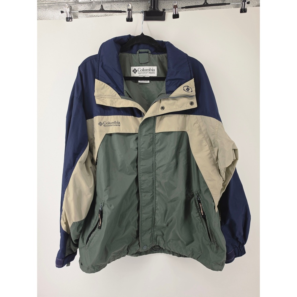 Columbia Sportswear Mens XL Colorblock Windbreaker Jacket Navy Green Tan XM 7139